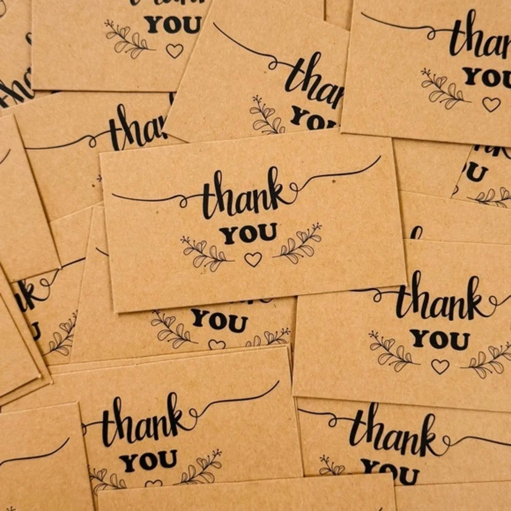 25 Kraft Paper Thank You Cards (2x3.5in)